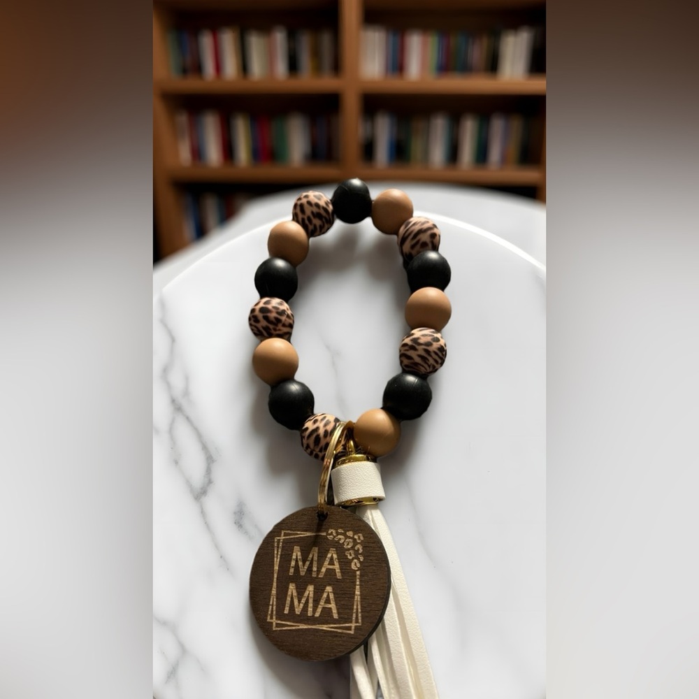 Leopard and Black Beaded Bracelet